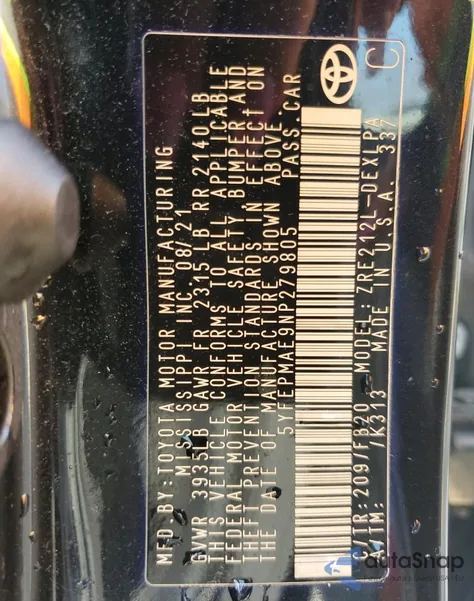 2022 Toyota Corolla Le z USA, uszkodzony, nr VIN 5YFEPMAE9NP279805